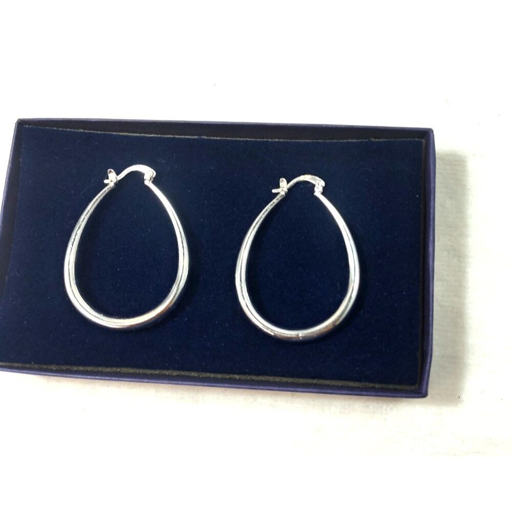 NEW Womens 925 Sterling Silver Elegant Oval Shaped Extra Large Hoop Earrings